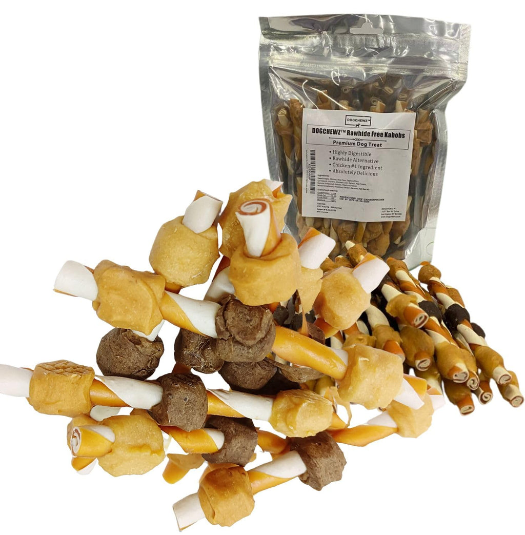 DOGCHEWZ™ Rawhide Free Kabobs Dog Chew Treats 5" (24 Ct/Bag) - Chicken Flavor - Gluten Free - Protein Rich and High Fiber Food for Dogs